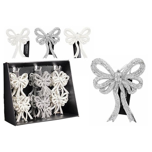 13cm glitter bow hanging Christmas decoration assorted