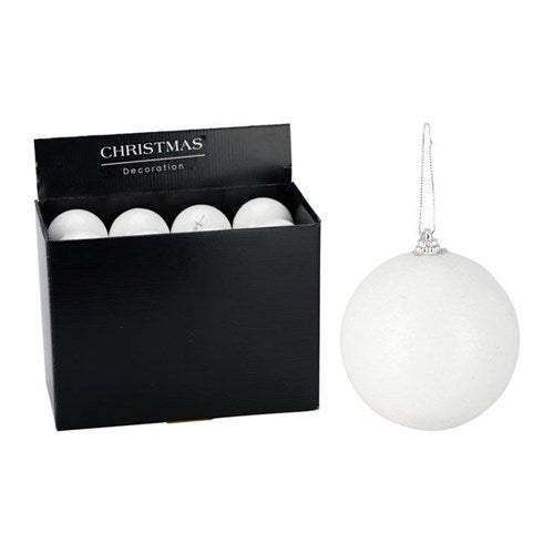 8 cm white glitter bauble