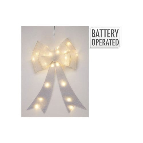 61 cm silver LED bow with 25 lights