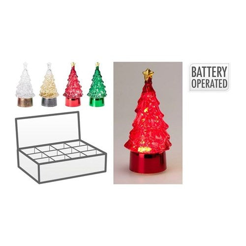 Four assorted 12 cm glitter LED mini trees