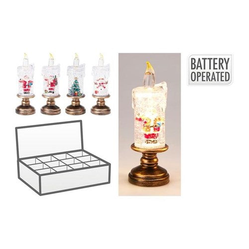 Decorative LED pillar candle with festive design