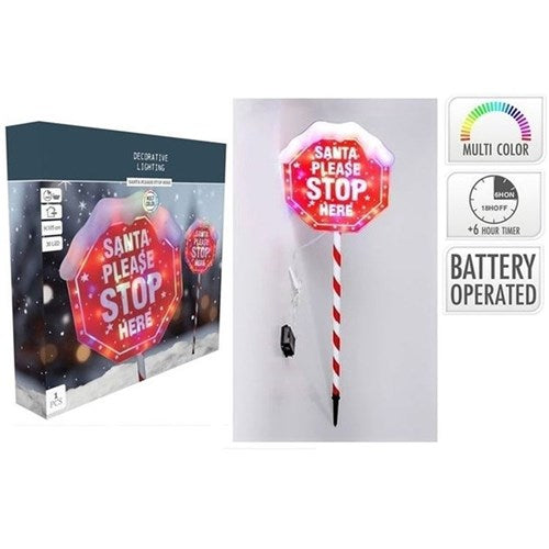 Santa Stop Here battery operated stake 105 x 30cm IP44