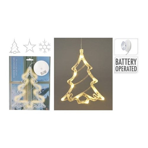 Battery LED window decorations, 3 assorted designs
