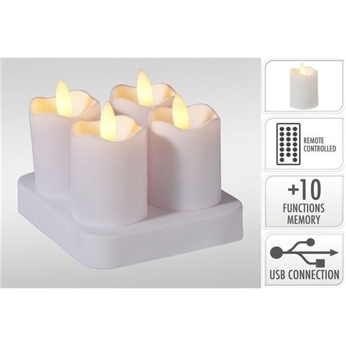 5.3cm warm white LED votive candles pack of 4