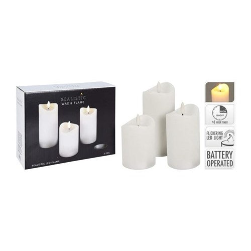 Set of three white LED candles