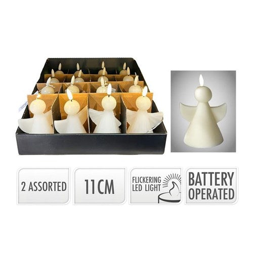 Warm white LED angel silhouette, 23 x 31 cm, battery powered