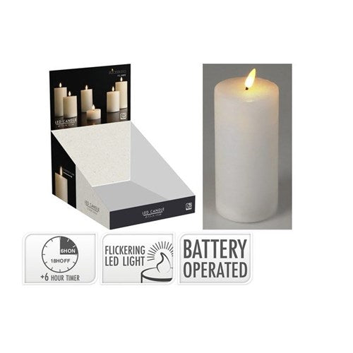 Tall white LED candle 75 x 150 mm