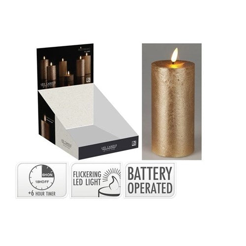 Tall gold LED candle 75 x 150 mm with timer