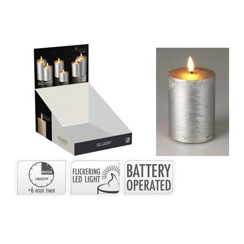 Silver LED candle 75 x 100 mm