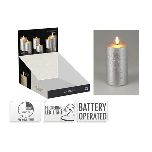 Silver LED candle 75 x 125 mm