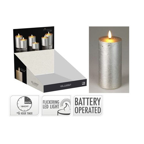 Tall silver LED candle 75 x 150 mm