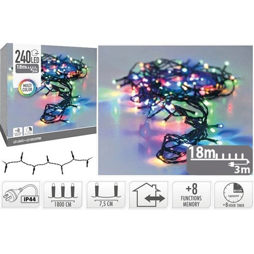 240 LED multicolour fairy lights 18m with timer and memory