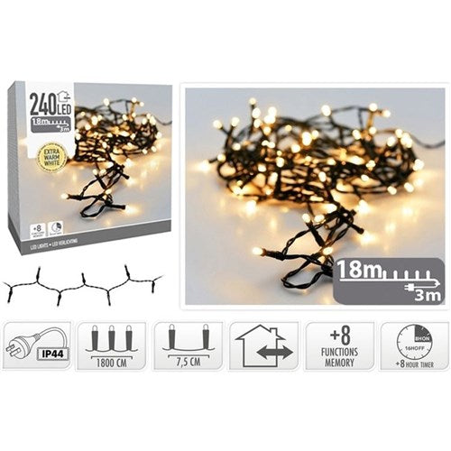 240 LED extra warm fairy lights 18m with timer memory