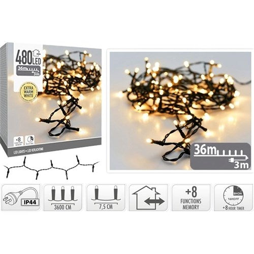 480 LED extra warm fairy lights 36m with memory timer