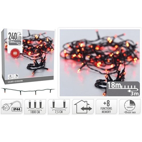 240 LED red fairy lights 18m with memory and timer