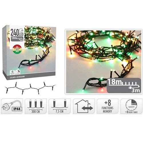 240 LED Christmas fairy lights 18m with 8 functions timer and memory
