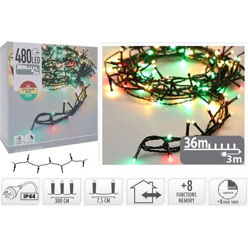 480 LED Christmas fairy lights 36m with timer and memory