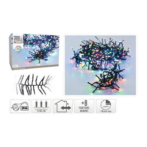 21.8 m multicolor cluster lights, 3000 LEDs, IP44