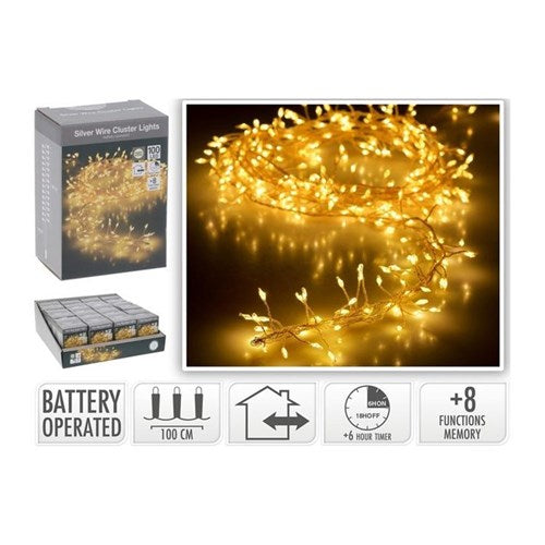 1 m IP44 warm white 100 LED silver wire