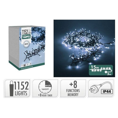 1152 LED white TreeCluster lights 15m with memory timer
