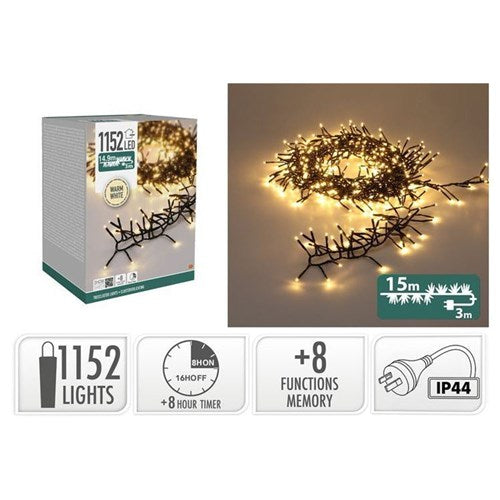 1152 LED warm white TreeCluster lights 15m with timer
