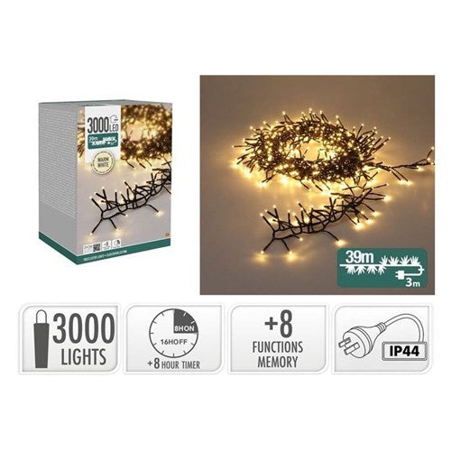 3000 LED white TreeCluster lights 39m with timer memory