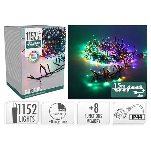 1152 LED multicolour TreeCluster Christmas lights 15m