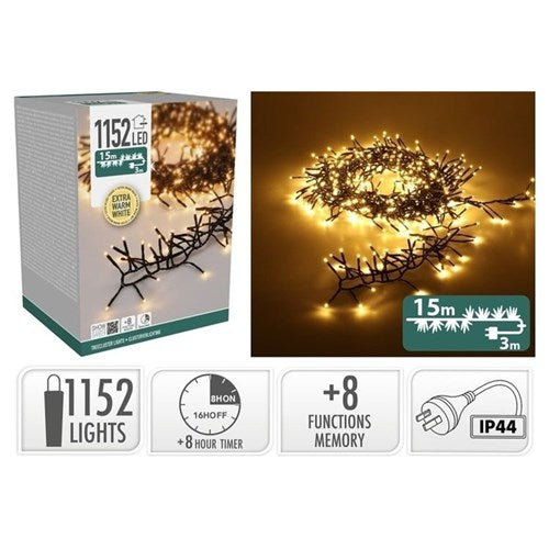 1152 LED extra warm TreeCluster Christmas lights 15m