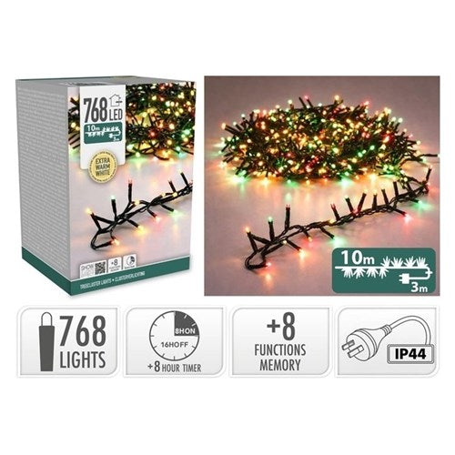 768 LED Christmas TreeCluster lights 10m with timer memory