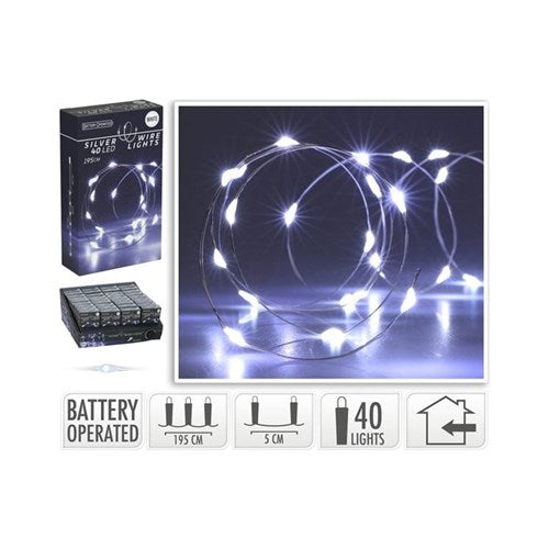 1.95 m silver wire, 40 white LEDs