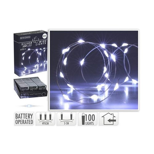 4.95 m silver wire with 100 white LEDs