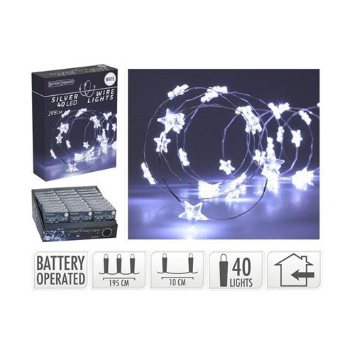 2 m silver wire with 40 white star LEDs