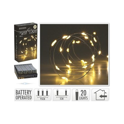 95 cm silver wire with 20 warm white LEDs