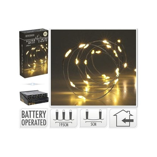 1.95 m silver wire with 40 warm LEDs