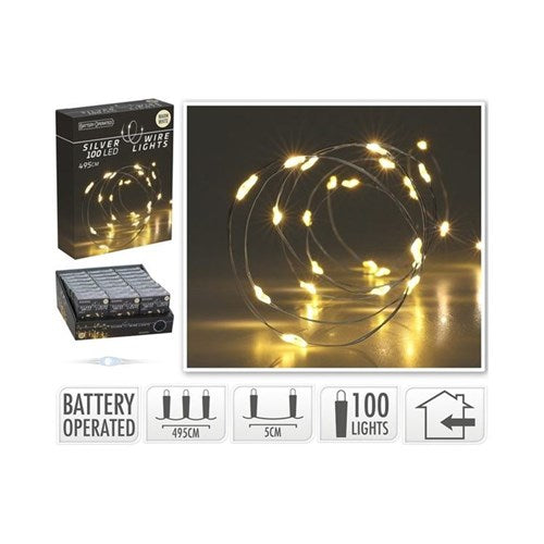 4.95 m silver wire with 100 warm white LEDs