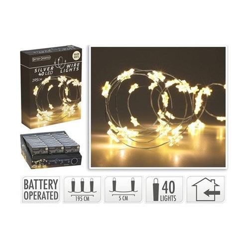 2 m silver wire with 40 warm white star LEDs