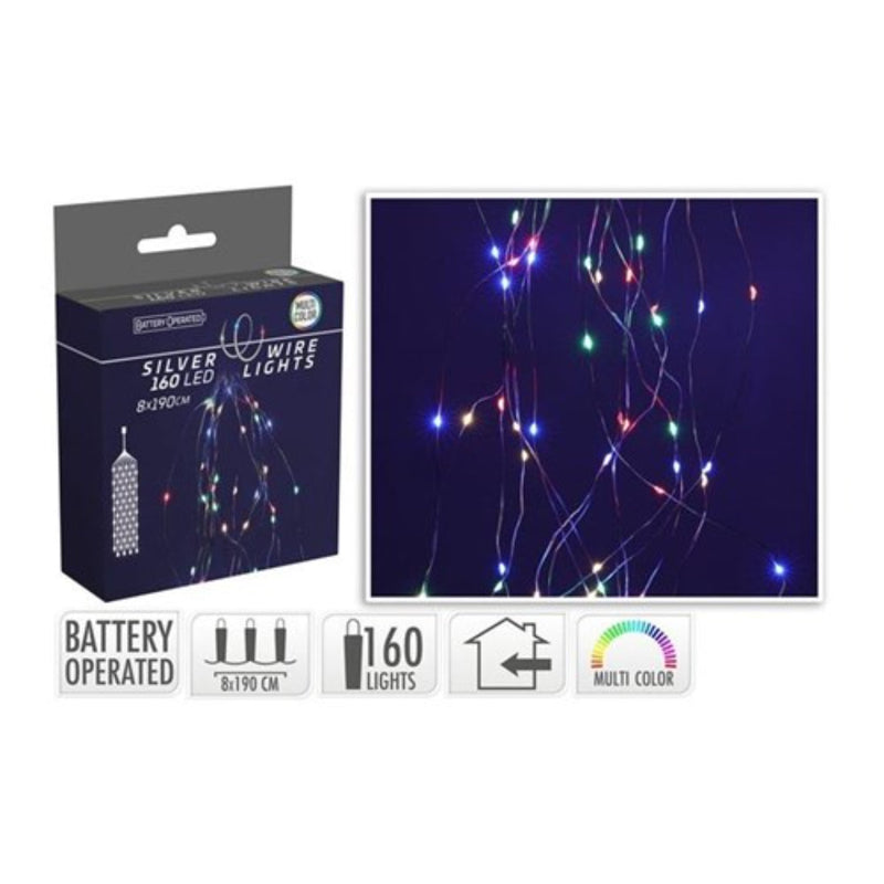 Ronis Silver Wire Curtain Lights 160L Ip44 Casmulti Battery Operated 8X1.9M
