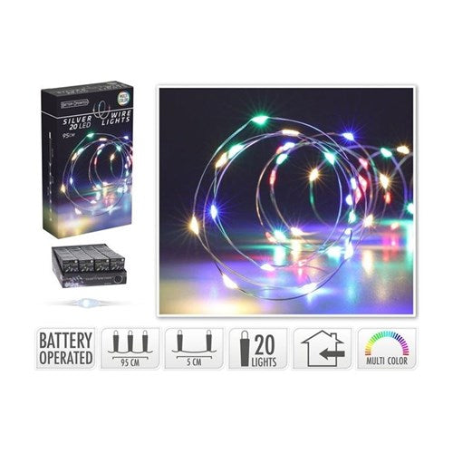 95 cm silver wire with 20 multicolor LEDs