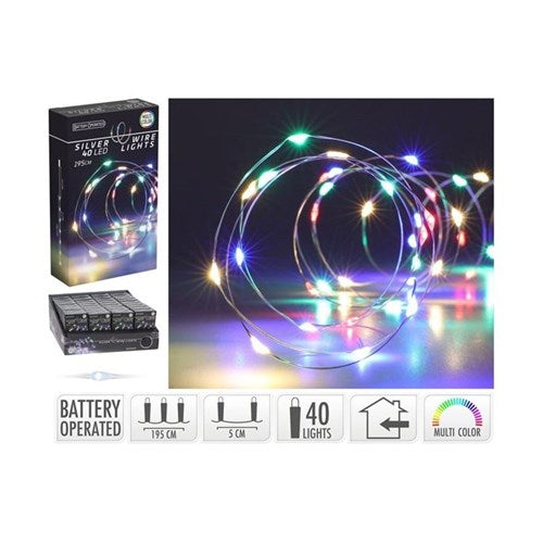 1.95 m silver wire, 40 multicolor LEDs