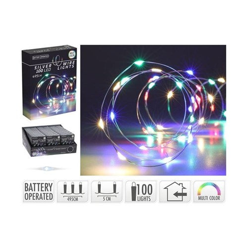 4.95 m silver wire with 100 multicolor LEDs
