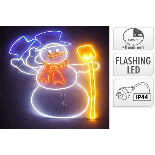 large waving snowman neon Christmas light 78 x 83cm IP44