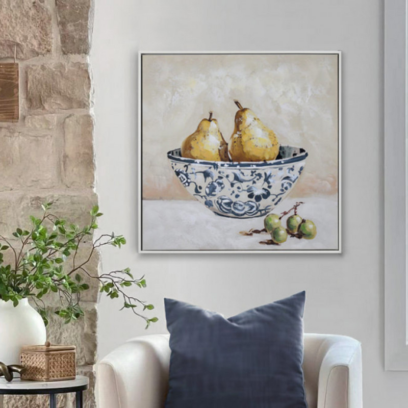 A Great Pear painting 63x63cm square fruit wall art for kitchen and dining room décor
