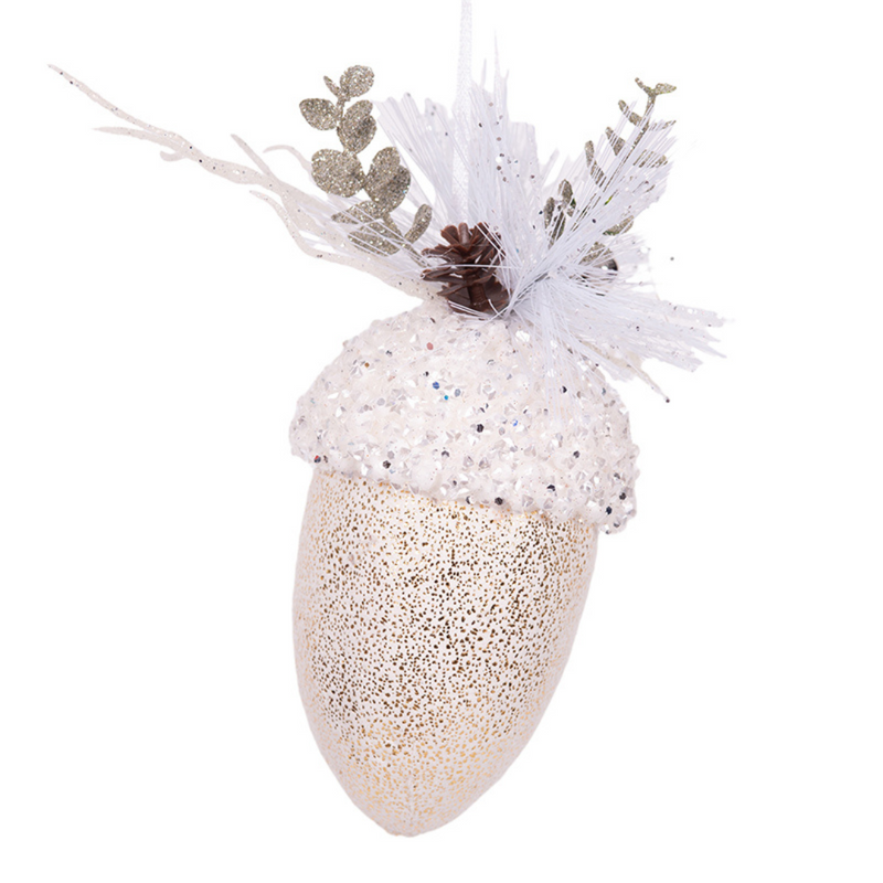 White Acorn Tree Ornament 20x7cm hanging Christmas decoration with textured design