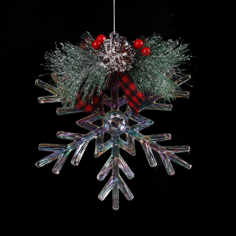 Ronis Acrylic Snowflake with Gingham Ribbon 15cm
