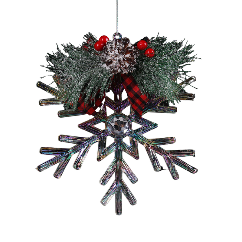 Acrylic Snowflake W/Gingham Ribbon 15cm