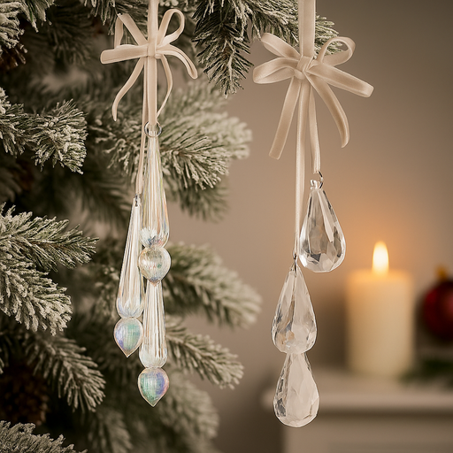 Assorted acrylic drop-shaped Christmas tree ornaments, 32cm and 42cm
