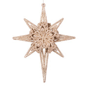 Acrylic celestial star tree ornament 13.5x13.5x2.5cm in gold glitter, adding sparkle and elegance to Christmas tree decorations.