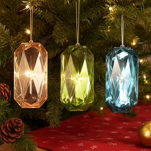 Acrylic jewel Christmas tree ornament 11x8x22cm assorted designs sparkling decoration