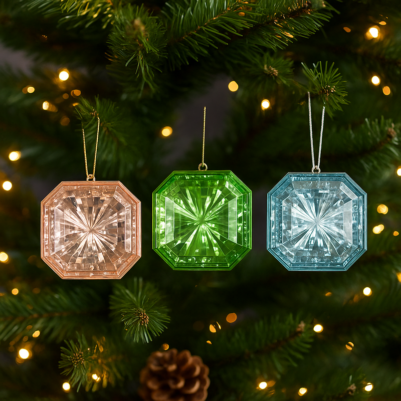 Acrylic jewel Christmas tree ornament 12x5x13cm assorted sparkling festive decoration