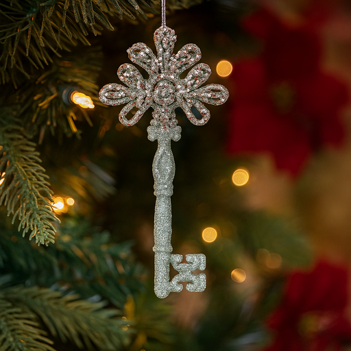 Acrylic Key Tree Ornament 15.5cm Mint with Champagne Glitter Christmas Decoration